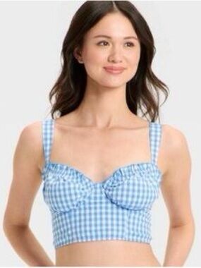 COLSIE BLUE PLAID GINGHAM CORSET BRALETTE SIZE SMALL NWT